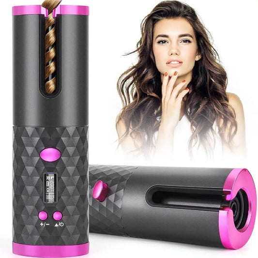 Cordless Auto Hair Curler Rechargeable Rotating Curling Iron Portable Rechargeable Ceramic Barrel for Curls or Waves