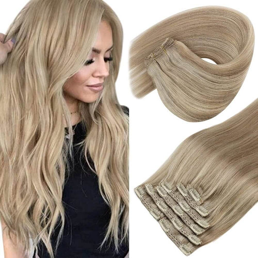 24 inch Clip in Hair Extensions Straight Natural Invisible Synthetic Hair Extensions 7 Pieces