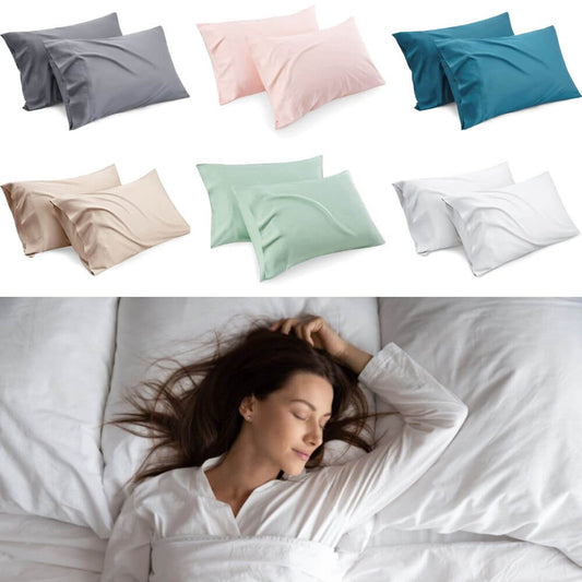 100% Bamboo Pillow Cases Queen Size Silky Cooling Pillowcase Soft Breathable Viscose Pillow Covers with Envelope Closure - 2 Pack