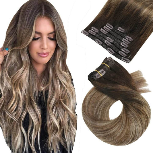 20 inch Clip in Hair Extensions Straight Invisible Natural Synthetic Hair Extensions 7 Pieces